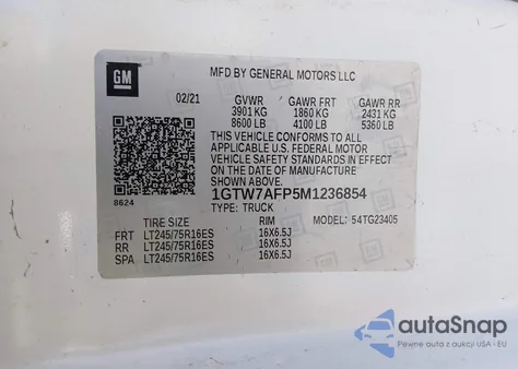 2021 GMC Savana Cargo Rwd 2500 Regular Wheelbase Work Van from USA, damaged, VIN 1GTW7AFP5M1236854